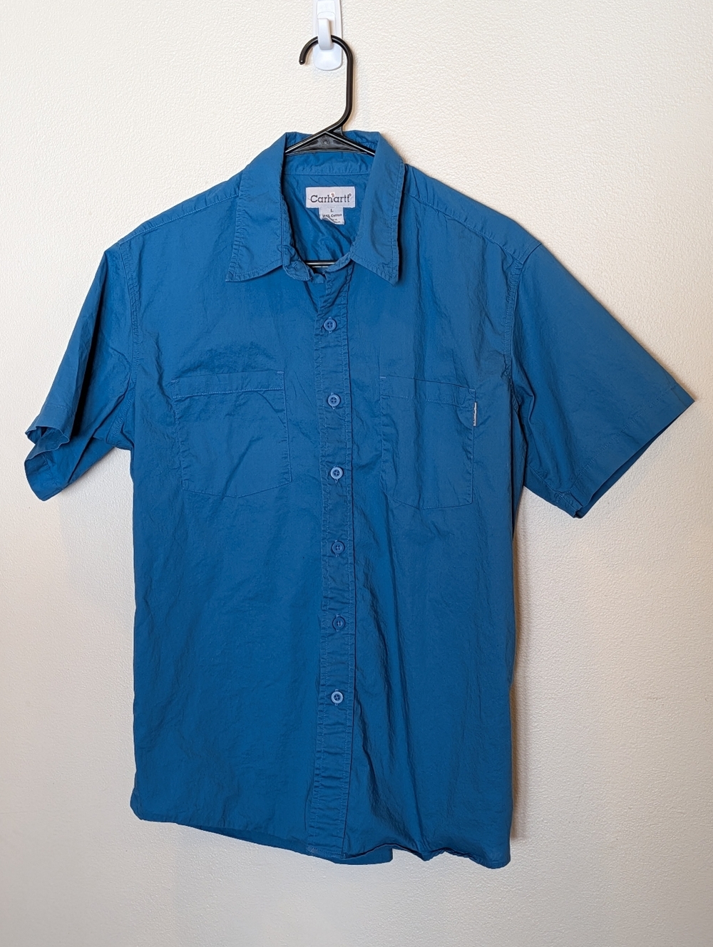 Carhartt Men’s Short-Sleeve Button-Down Shirt in Teal Blue Large S243